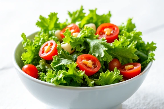 Eine Schale mit frischem, buntem Salat, der gesunde Ernährung symbolisiert.